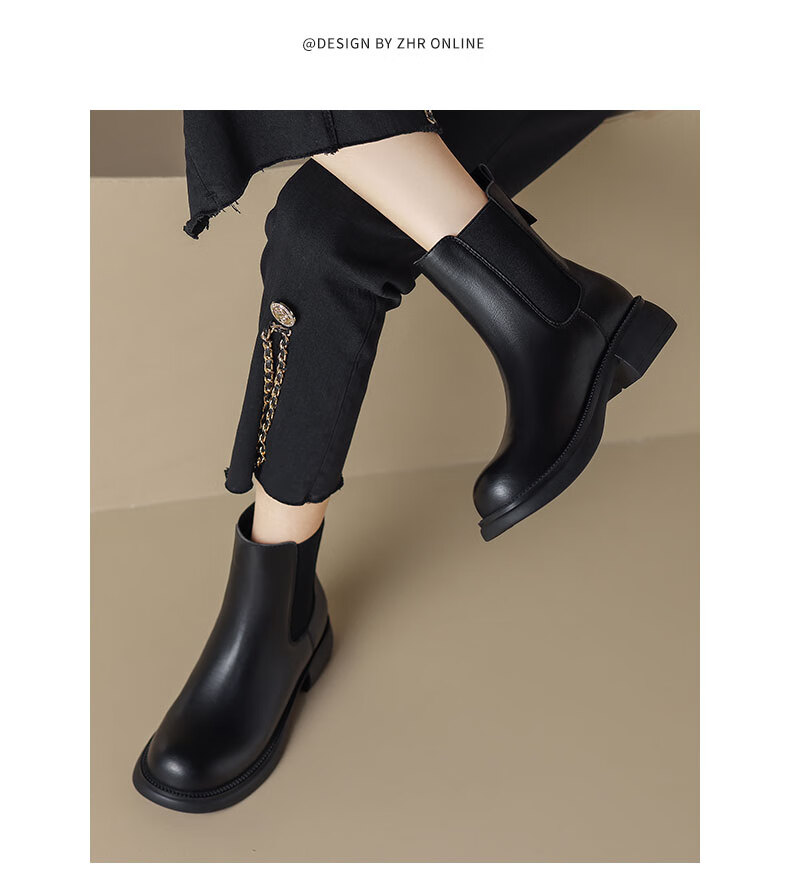 ZHR Women's Short Boots, Autumn And Winter Simple British Style Chelsea Boots, Women's Chunky Heel Fleece-Lined Boots, EH19A, Black, Size 40 10