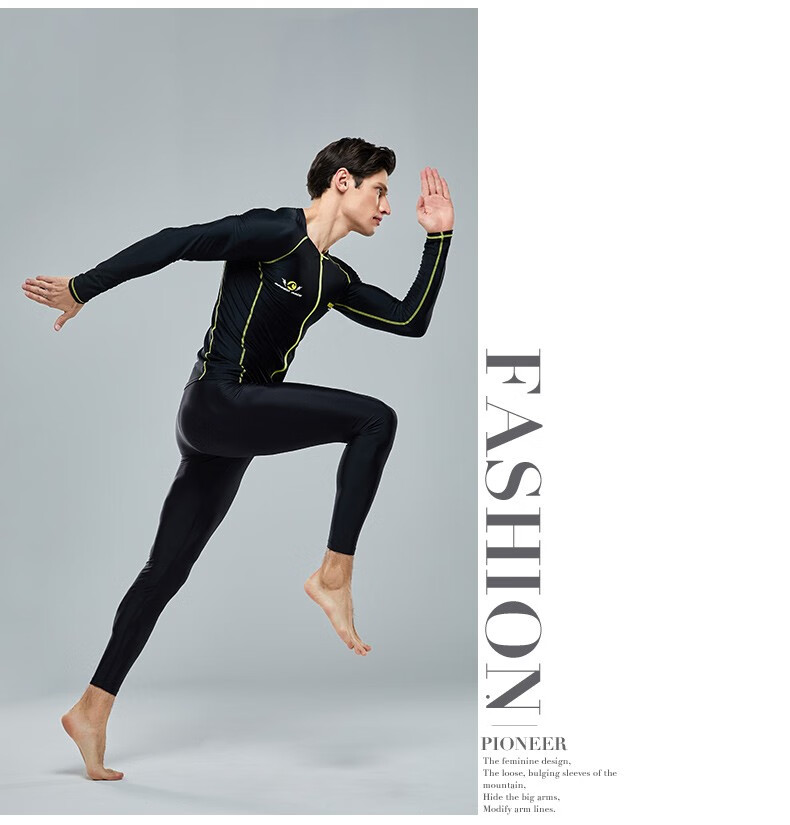 Hosa Men's Long-Sleeve Swimsuit Beach Swimwear Vacation Diving Surfing Suit Black Top M 11