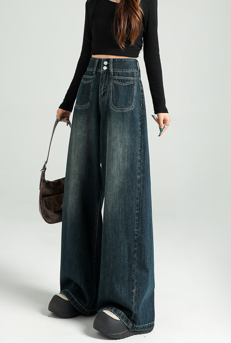 Ziyouxi Wide-Leg Jeans for Women, Autumn 2025 New Style, High-Waisted Slimming Loose-Fitting Draping Casual Straight-Leg Pants 13