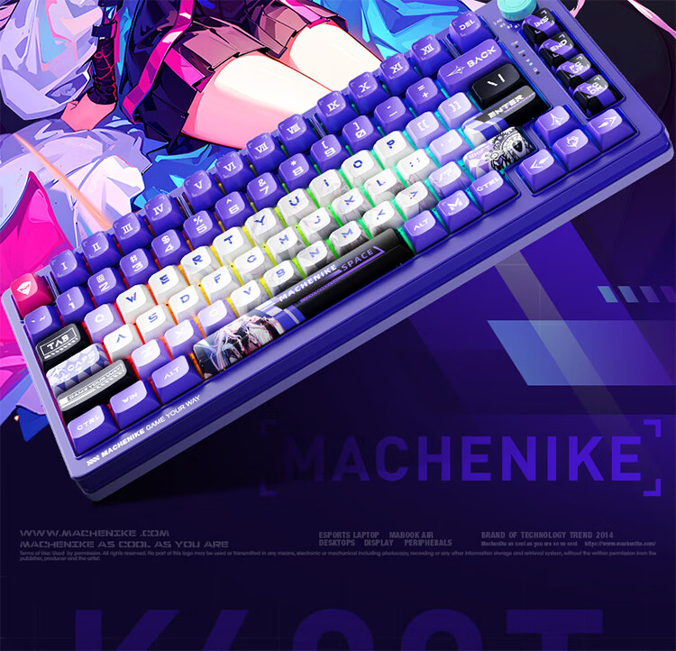 MACHENIKE K600T, 82-Key Wired/2.4G/Bluetooth Tri-Mode Mechanical Keyboard, IP Custom Edition - Baize Teng Purple Switch 2