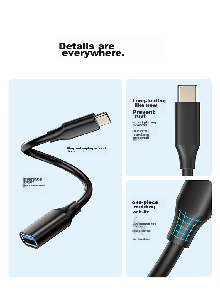 EKL Adapter Cable, Type-C to USB 3.0 Male to Female OTG Converter for Laptops, Tablets, Smartphones, Connecting USB Drives, Mouse Keys, Card Readers, Mobile Hard Drives for Data Transfer 8