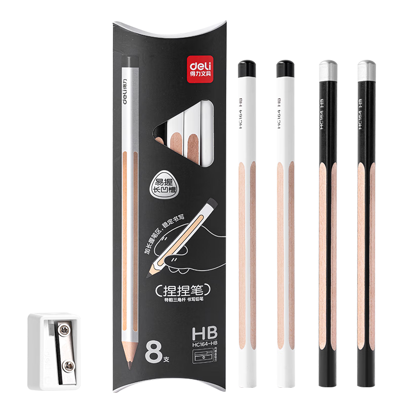 Deli 8 HB Extra Thick Triangular Grip Pencil, Easy to Hold for Sketching And Drawing, Exam Writing, HC164-HB Student Back-To Stationery