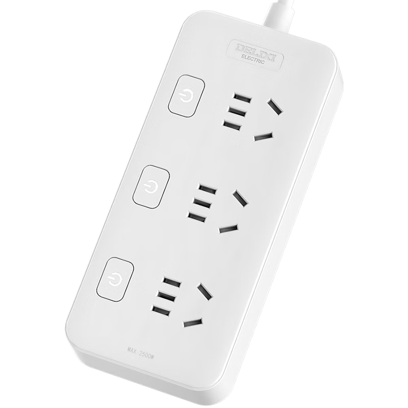 DELIXI 3C Certified National Standard Split Control Socket/power Strip/extension Cord with Switches, 3 Outlets with Individual Control, Total Length 1.8 Meters