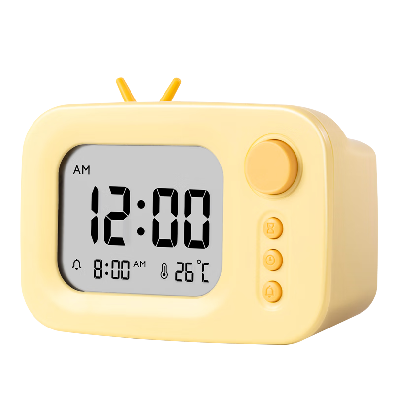 Deli Cute Cartoon Alarm Clock Thermometer Student Back-To Gift Yellow LE104