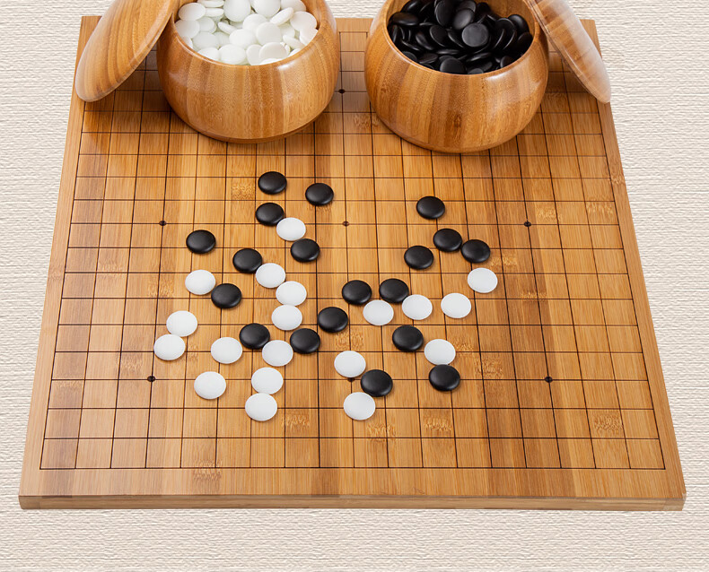 Muhe Go And Gomoku Set with Nanmu Bamboo Board, Nanmu Bamboo Chess Container, Imitation Jade Chess Pieces, Chinese Chess Three-In Camping Set 1