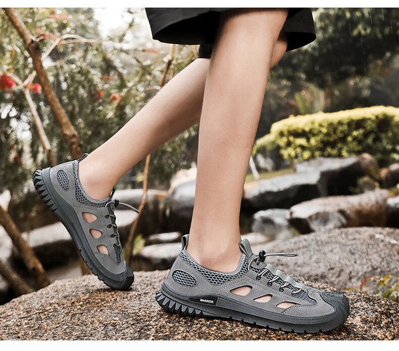 Huili (Warrior) Beach Sandals for Men, Perforated Shoes, Hollow-Out Closed-Toe Beach Shoes, 1018 Khaki Color, Size 43 7