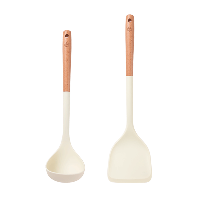 JD Original Spatula, Soup Ladle Silicone Spatula with Beech Wood Handle, Kitchen Household [Extended Heat-Resistant] Spatula And Ladle Set
