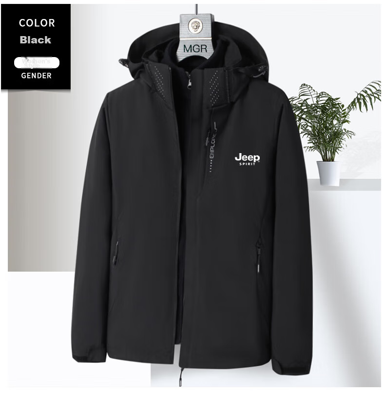 JEEP SPIRIT Men's Windbreaker Jacket for Spring, Autumn And Winter, Thickened Three-In Sports Mountaineering Coat, Black, XL 7