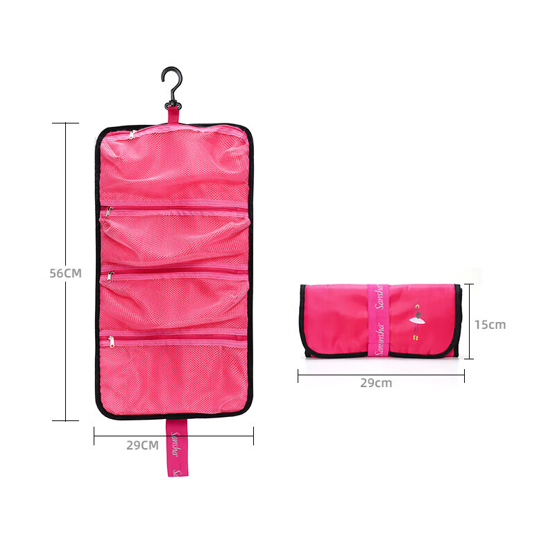 Sansha Dance Shoe Storage Bag, Makeup Bag Toiletry Bag, Portable Large Capacity Hanging Foldable Bag, Peach Pink Color