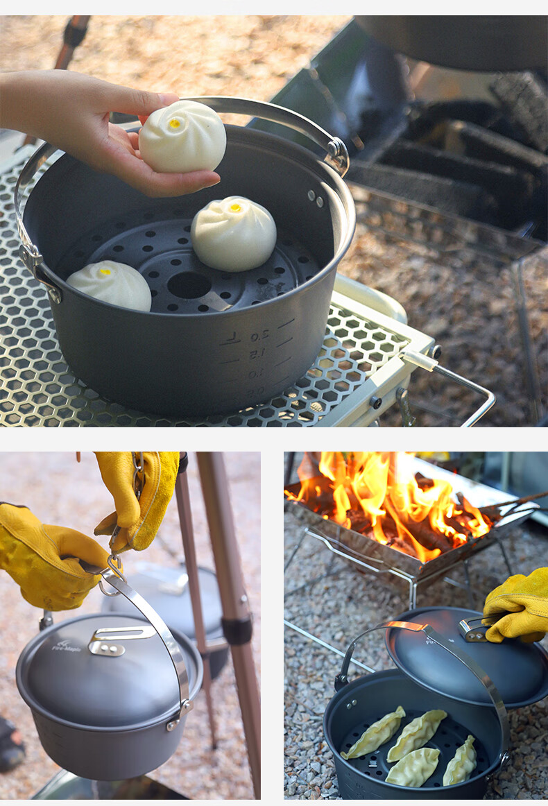 FIRE-MAPLE Mini Hanging Steamer Pot Outdoor Hanging Steamer with Steaming Tray Wild Camping Steam Cooker Single-Pot Soup Pot Hot Pot 12