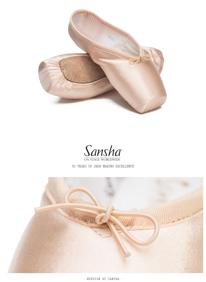 Sansha Ballet Pointe Shoes, Satin Upper, Leather Sole, Dance Shoes, Hard Shoes, Practice Shoes, FRD1.0REG, De Satin, Size 38 9