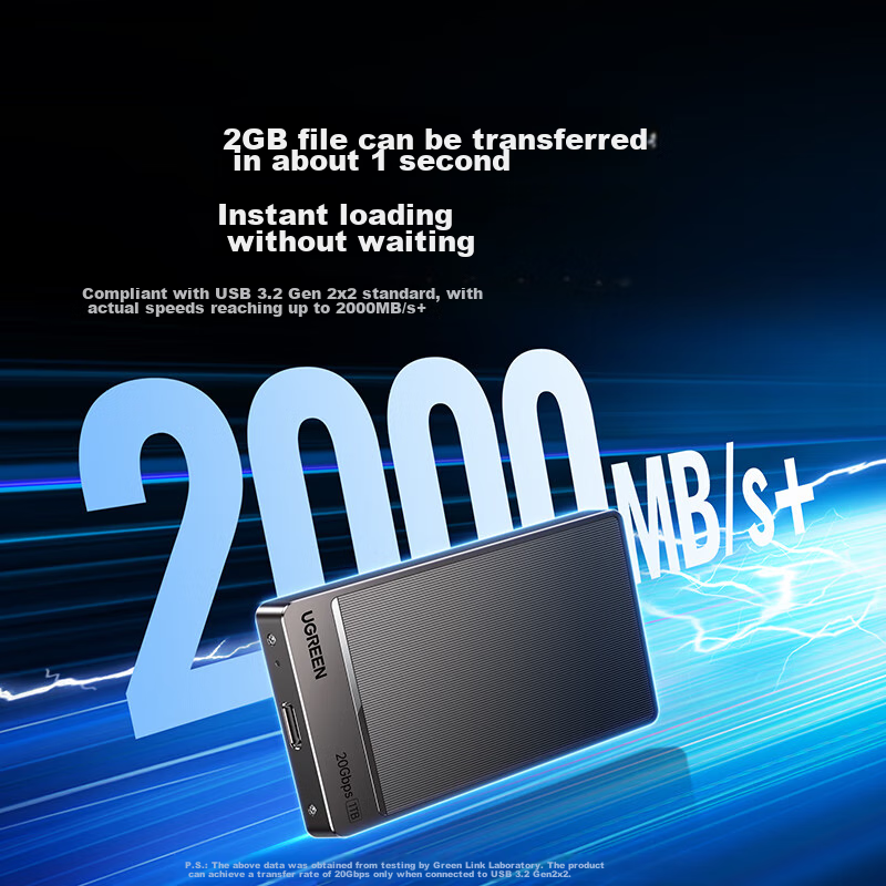 UGREEN Prime20 1TB Portable Solid State Drive (PSSD), High-Speed 2000MB/s Transfer Rate, Compatible with Type-C/USB3.2, Direct Connection to Phones And Tablets