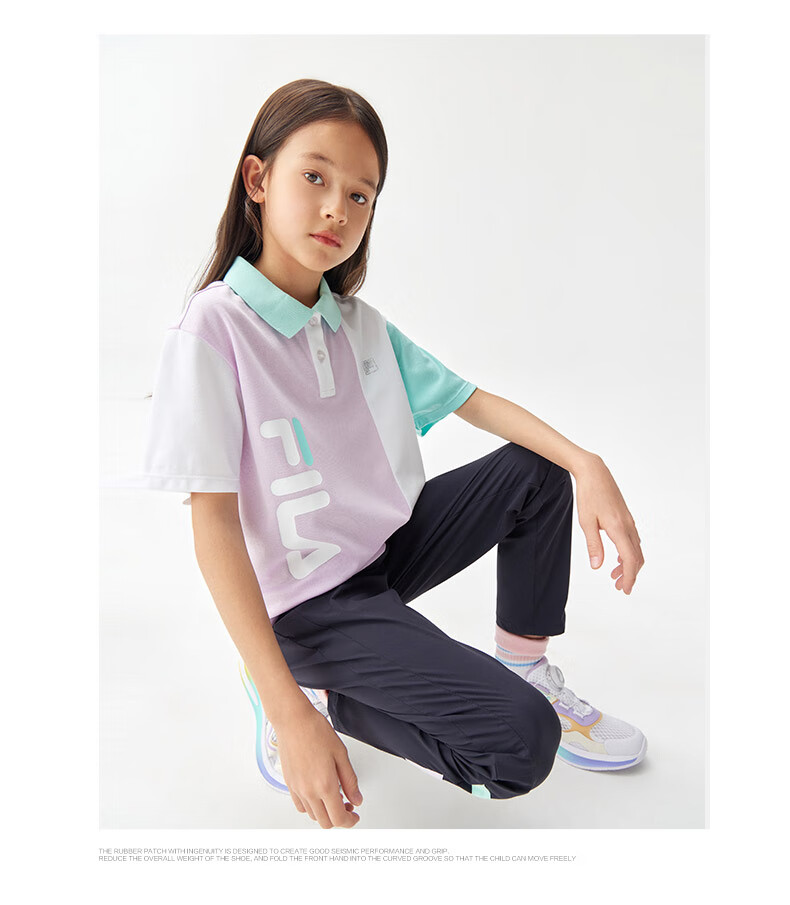 fila斐乐童装儿童短袖polo衫2022夏季女童宽松运动上衣t恤潮