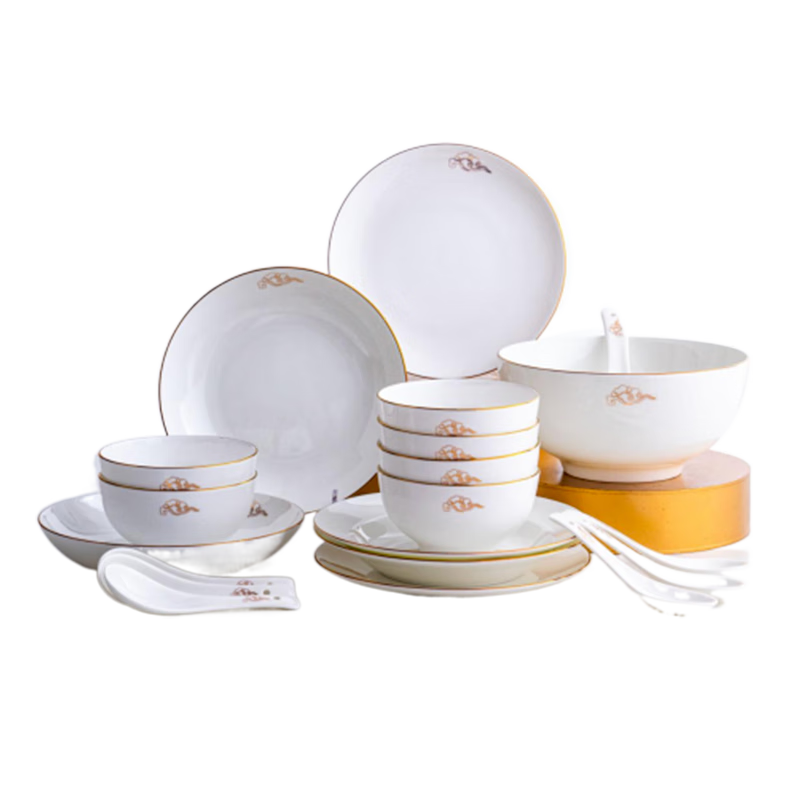 JD Original Complete Set of Bowls And Plates, Bone China Ceramic Dinnerware Gift Box for Housewarming Celebration, Xiangyun 20-Piece Set