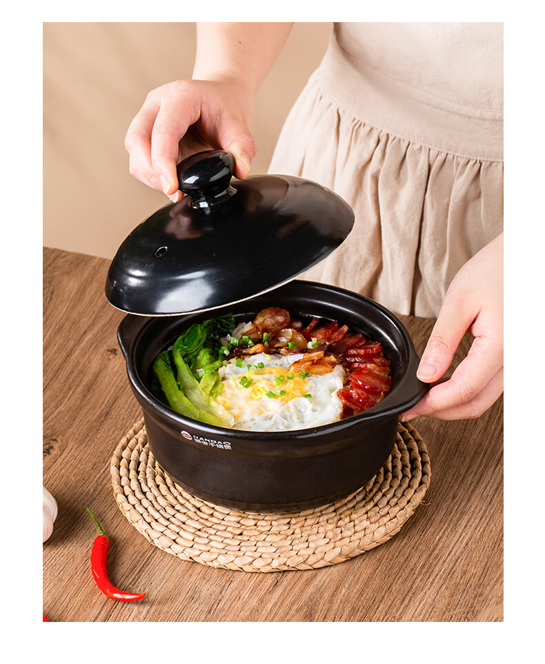 JIWUSENLIN Ceramic Casserole Pot 1.25L High-Temperature Resistant Claypot for Braised Chicken Rice, Claypot Rice, Soup, and Stewing 2