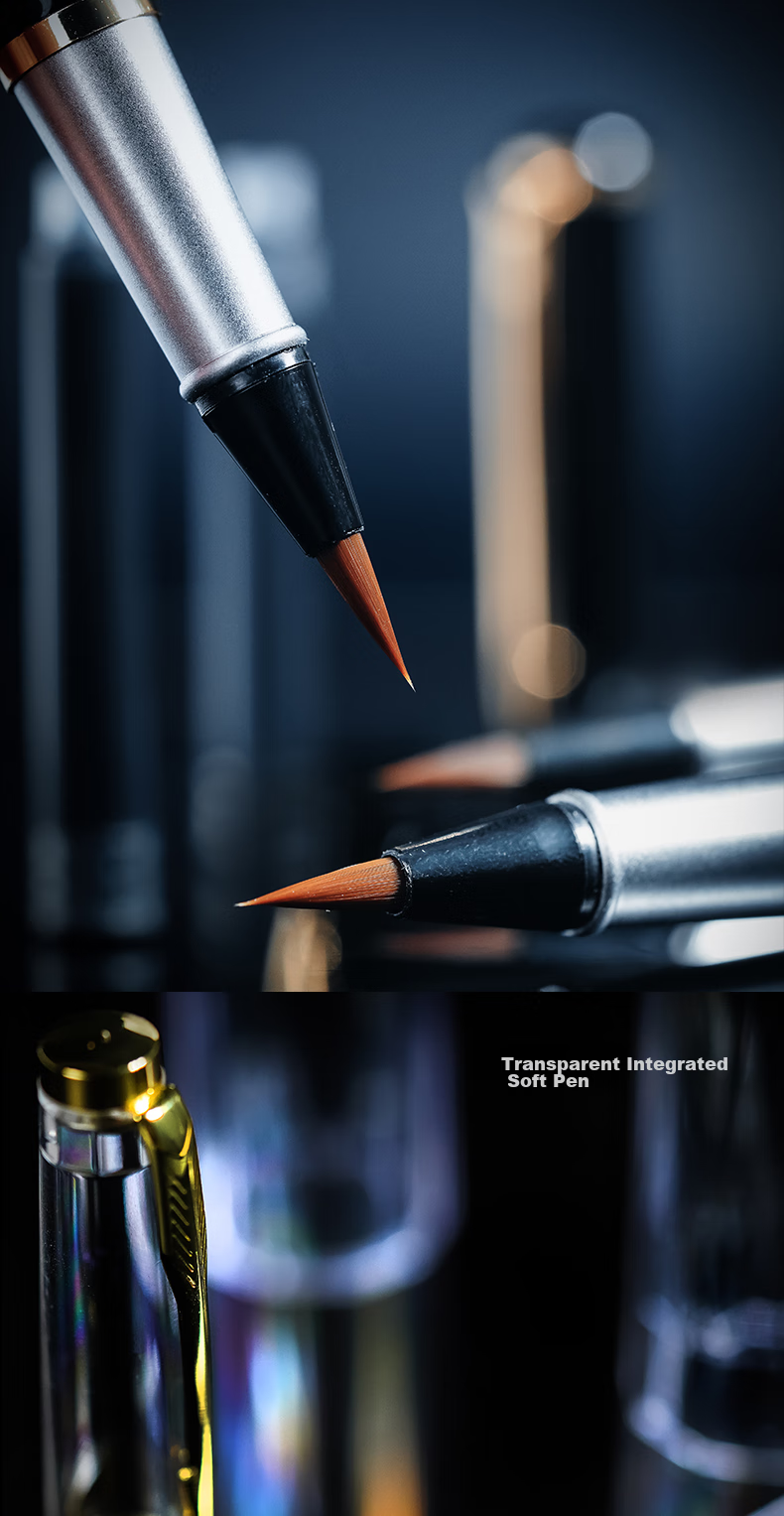 Rongbaozhai Calligraphy Brush Pen, Small Regular Script Refillable Soft Brush for Calligraphy Practice And Sutra Copying, Beginner's Entry-Level Soft-Tipped Wolf Hair Brush for Adults And Students, Black Gold (Includes 60 Ink Cartridges) 8