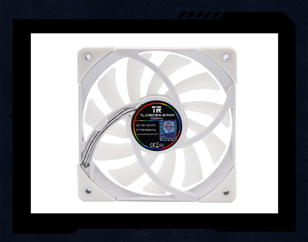 Thermalright TL-C12015W Pure White 12cm ARGB Thin Fan, 15mm Thickness, 4PIN PWM, 1500 RPM, S-FDB V2 Bearing 17