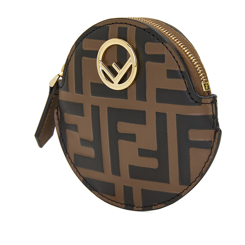 芬迪fendi 女士棕色牛皮ff压花圆形零钱包 8m0444 aafm f13vk