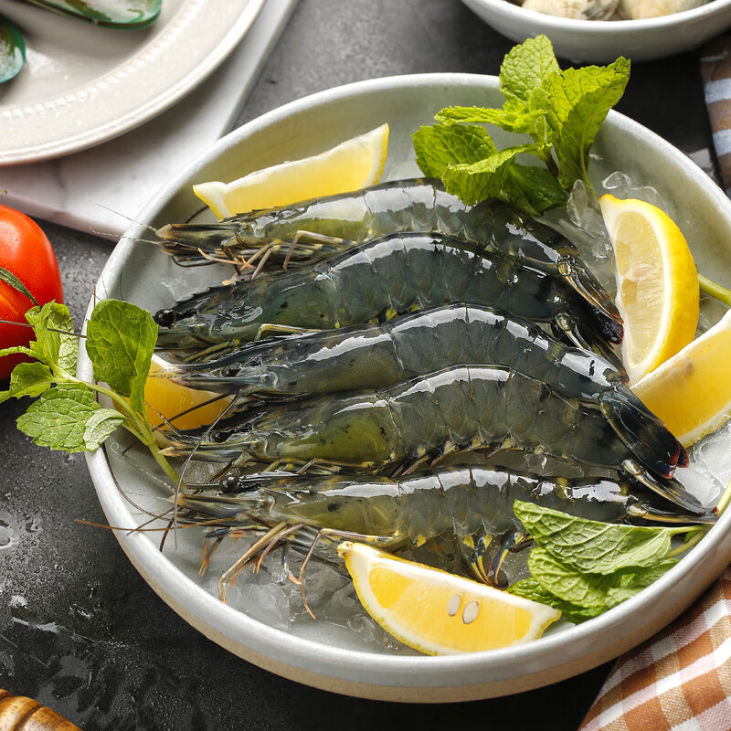 鲜京采 鲜冻大号黑虎虾 去冰净重2斤 31-40只/盒 斑节对虾