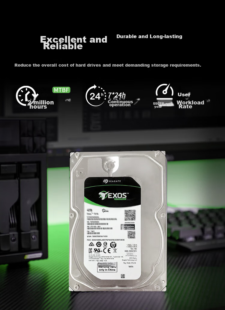 SEAGATE Enterprise-Grade Hard Drive, 6TB Capacity, 256MB Cache, 7200RPM, CMR Vertical Recording, SATA Interface, SEAGATE Galaxy Exos 7E10 Series Server Hard Drive ST6000NM019B 8