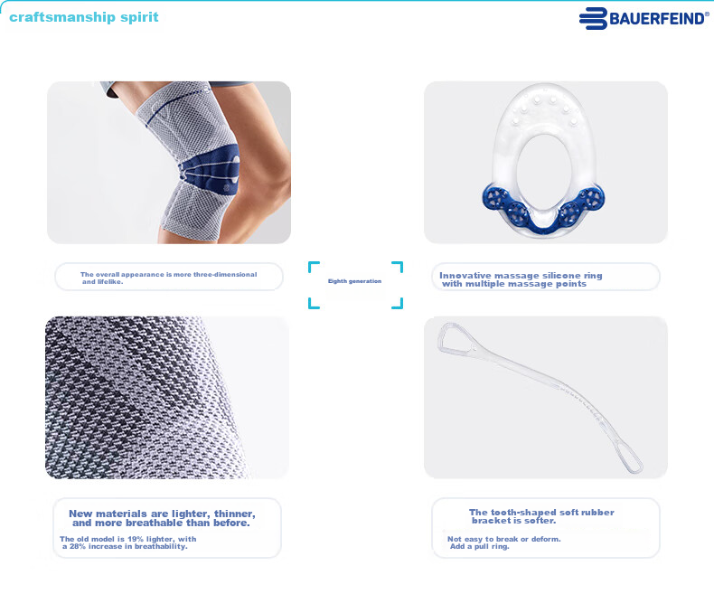 BAUERFEIND German Original Size 5.5 Sports Knee Brace Basketball Running Professional Protective Gear GenuTrain Silver Titanium Black Single Pack 3