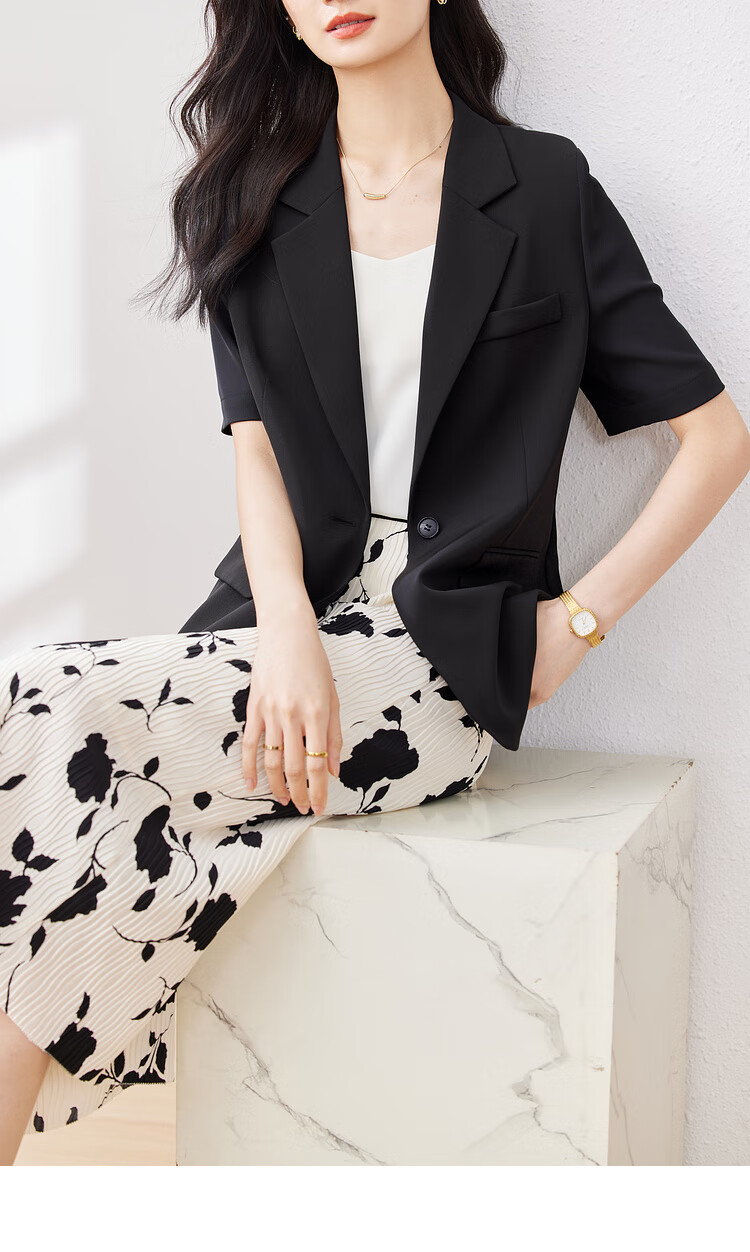 Sentubila Three-Dimensional Draping Summer Casual Short-Sleeve Blazer for Women, Elegant Office Suit Jacket, Black, S 25