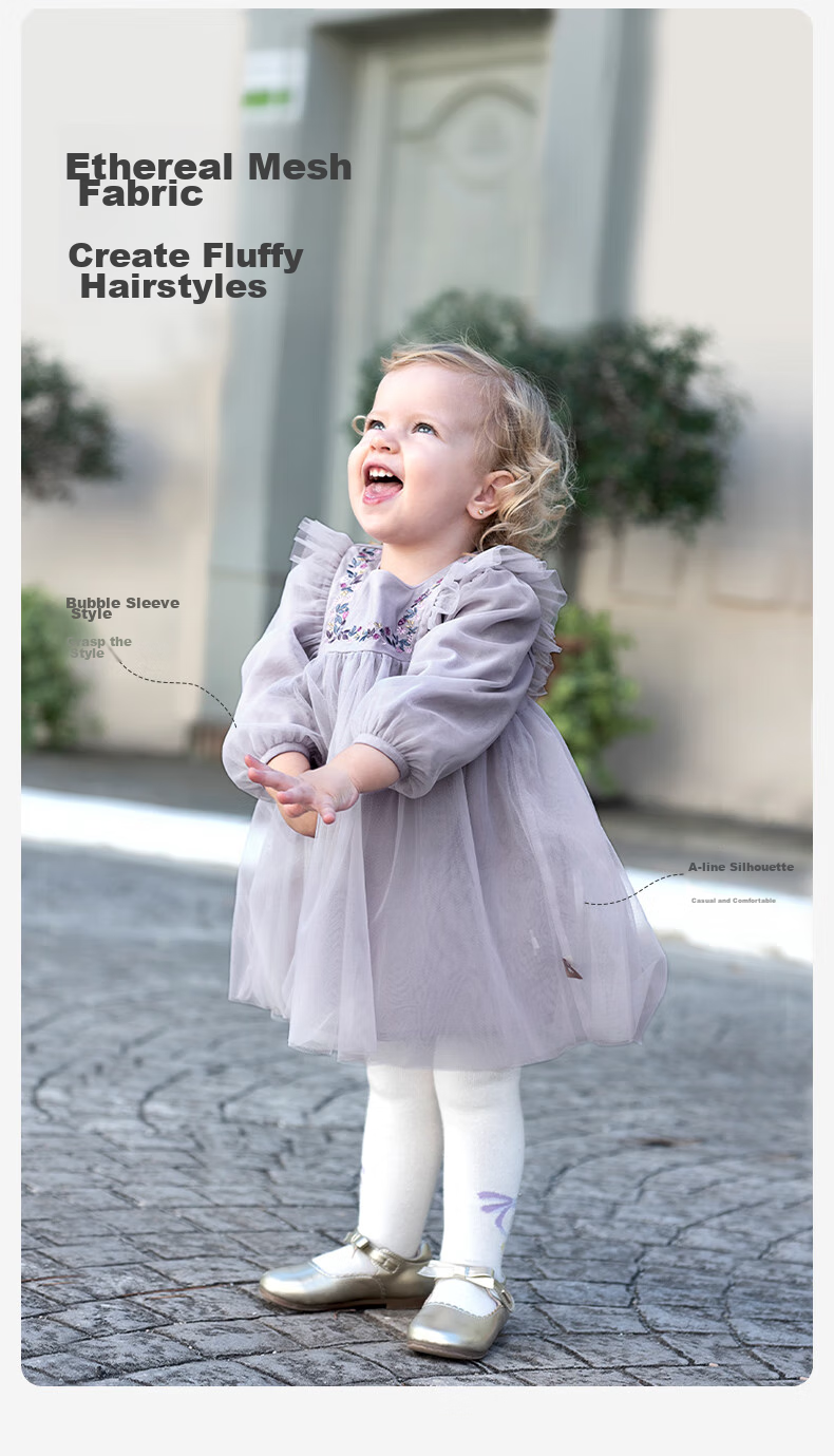 DAVE & BELLA Children's Dress Spring And Autumn Girls' Stylish Tulle Princess Dress Baby Skirt Children's Clothing 3