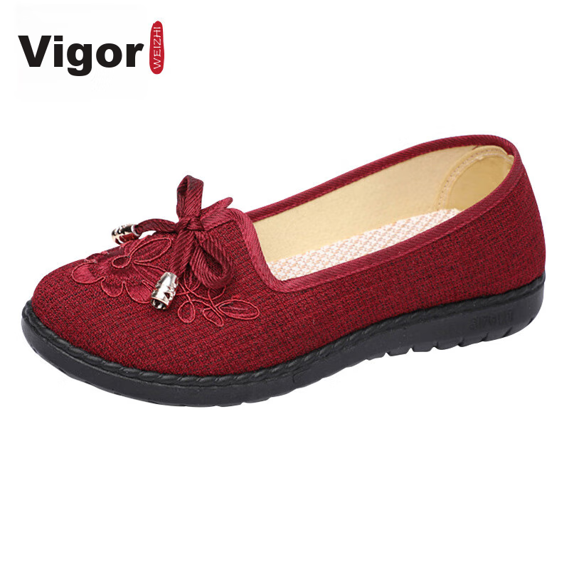 Weizhi Old Beijing Cloth Shoes, Women's Flats, Elderly Shoes, Soft-Soled Mom Shoes, Embroidered Chinese Style Slip-Ons WZ1034 Size 39