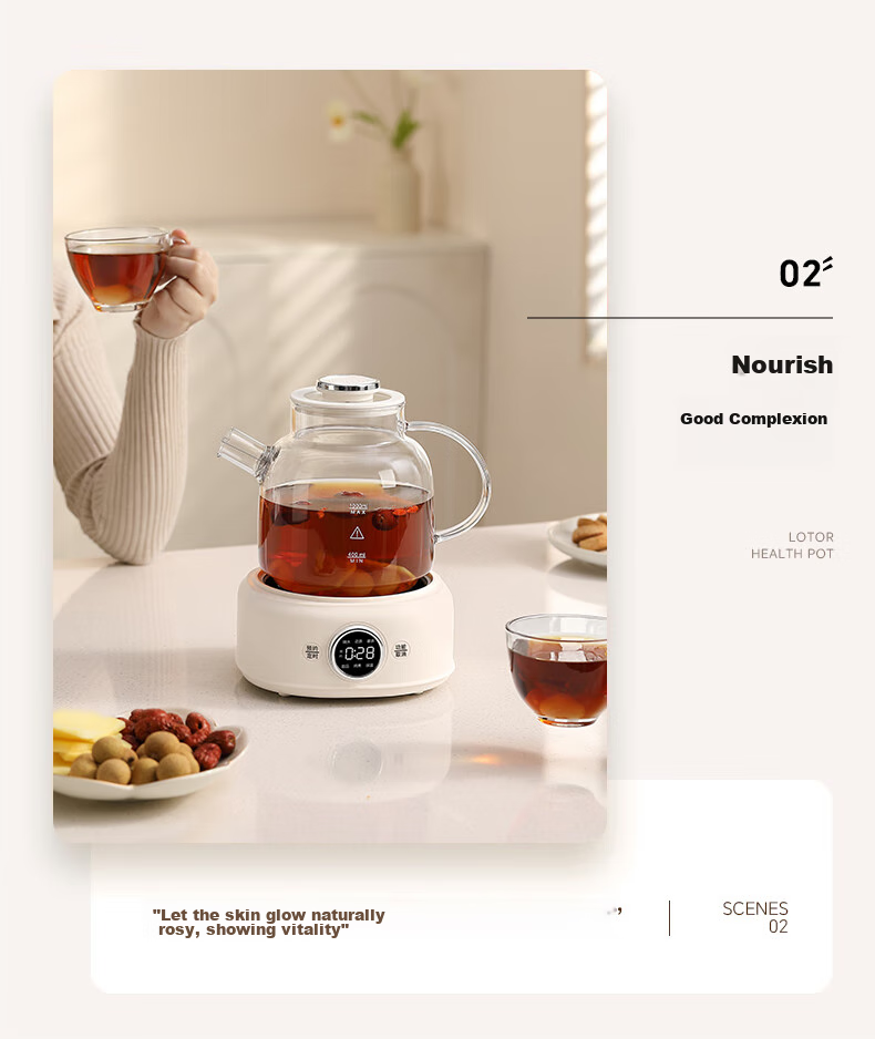 LOTOR Leiduo Health Pot, 1 Liter Full Glass Health Pot, Baby-Grade Material, Mini Kettle, Insulated All-In Automatic Constant Temperature Small Tea Maker 6