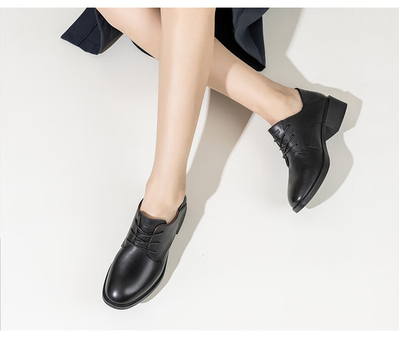 LAORENTOU Women's Shoes, Fashionable Chunky Heel Work Shoes, Round Toe Versatile Commuter Women's Flats, Mom Shoes, LB33262, Black, Size 39 11