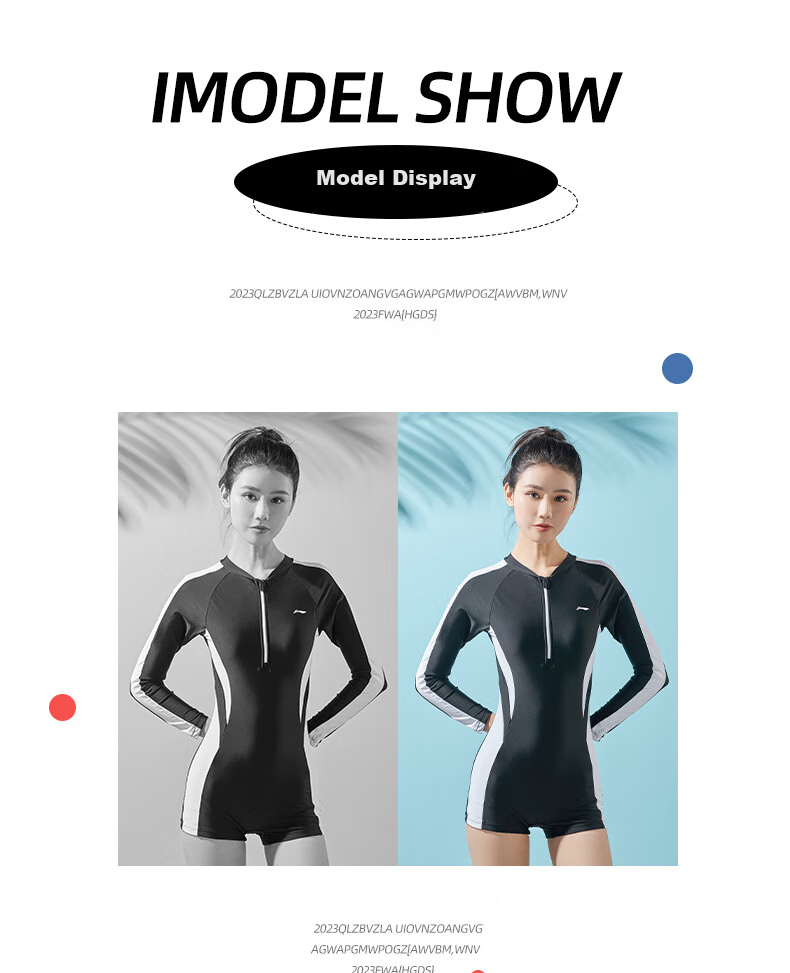 Li-Ning One-Piece Swimsuit for Women, Long Sleeves, Sun Protection, Conservative, Slimming, Comfortable, Chlorine-Resistant, Sports Training Swimwear 018 Black Gray XL 13
