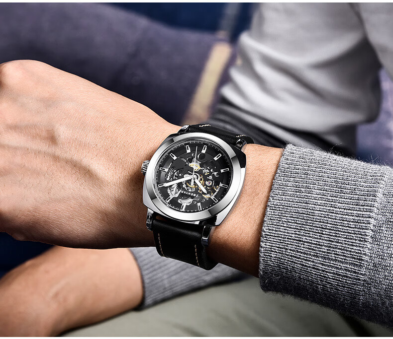 TSAR BOMBA Benyar Youth Trendy Skeleton Mechanical Watch, Student Watch for Men, Casual Sports Leather Strap, Gift for Boyfriend 15