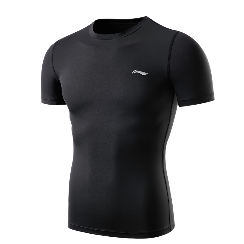 Li-Ning Quick-Dry Compression Shirt for Men, Basketball Training Wear, Fitness T-Shirt, High-Elasticity Running Sports Short-Sleeve Badminton Jersey