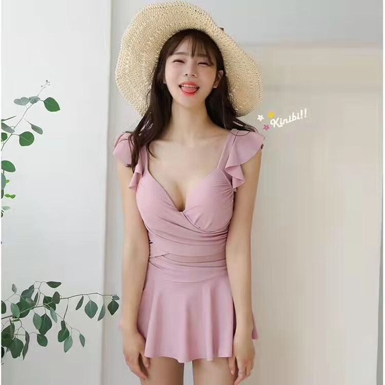 OMOM Women's One-Piece Swimsuit, High-End Slimming Tummy Control, Small Bust Push-Up, Hot Spring Swimwear, Pink, XXL 6