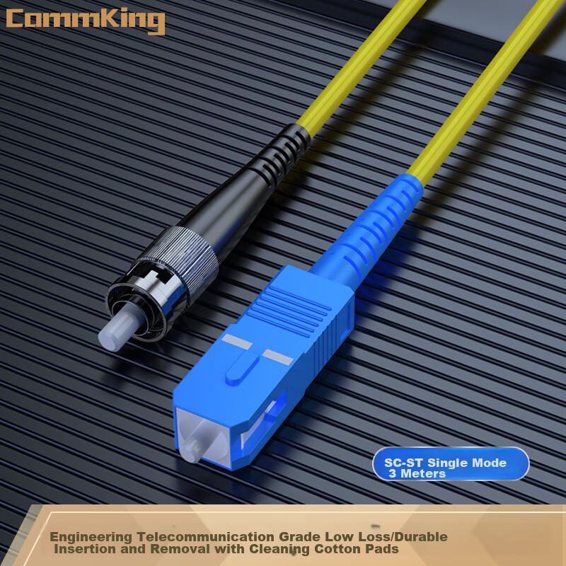 CommKing Telecom-Grade Fiber Optic Patch Cable, Fiber Optic Fusion Splice Pigtail UPC, Transceiver 3-Meter Patch Cord, SC-ST Single-Mode Single-Core, FPC-14S3