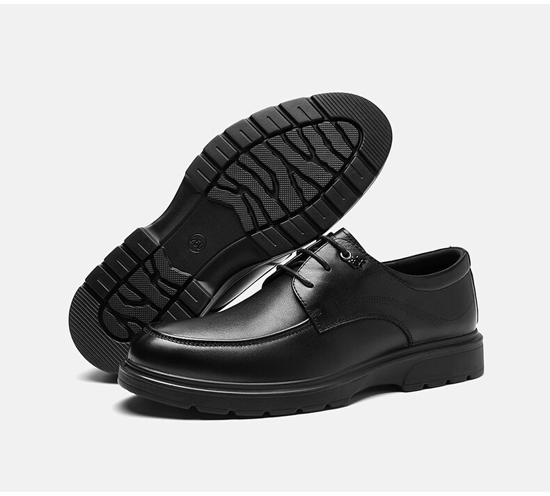 HLA Men's First Layer Cowhide Leather Shoes Summer Breathable Business Casual Leather Shoes T074 Black Size 41 25
