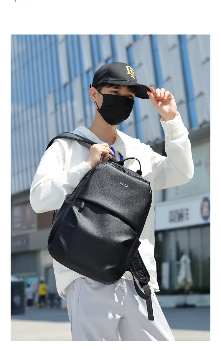 GOLF Backpack for Men, Large Capacity, Korean Style Student Schoolbag, 15-Inch Laptop Bag, Travel Bag, Black 5