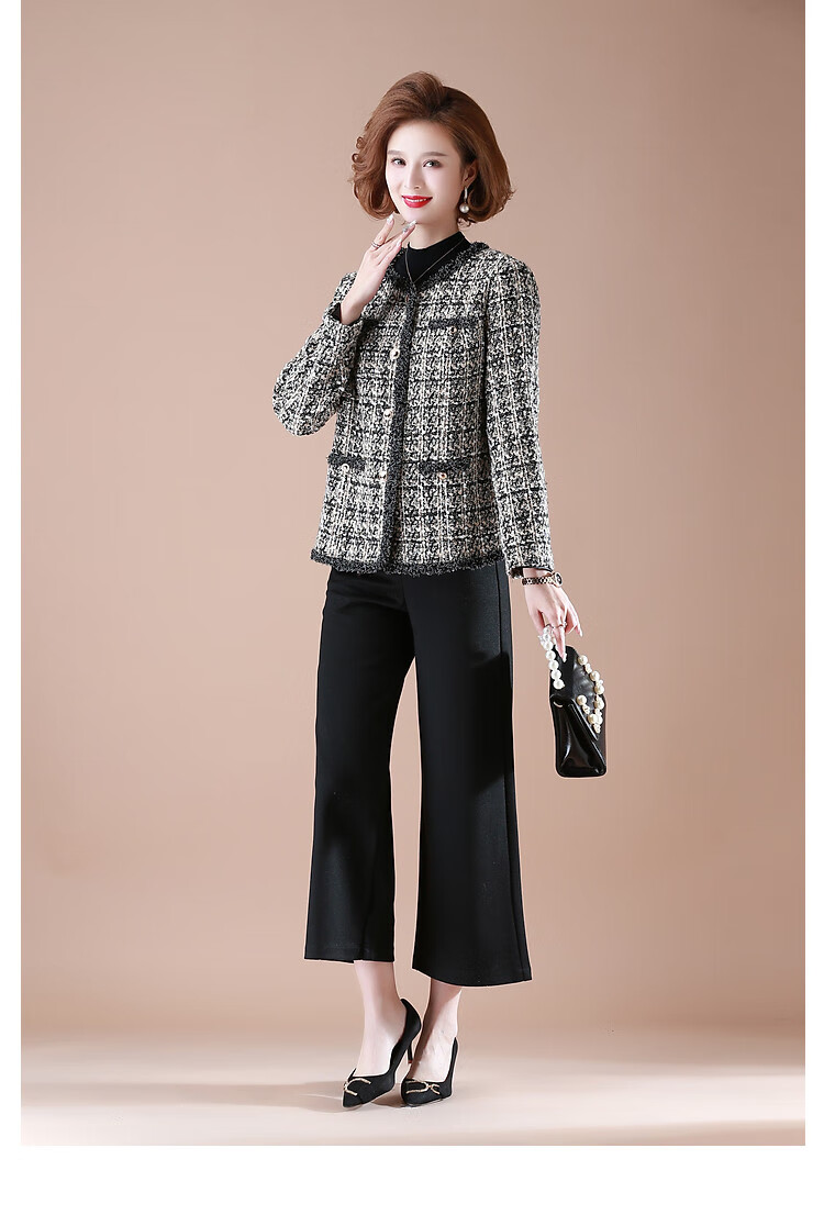 QianLian Mom's Spring Short Jacket, Middle-Aged Women's Chanel-Style Long-Sleeve Top, Middle-Aged And Elderly Spring And Autumn Casual Low-Heel Blazer 14