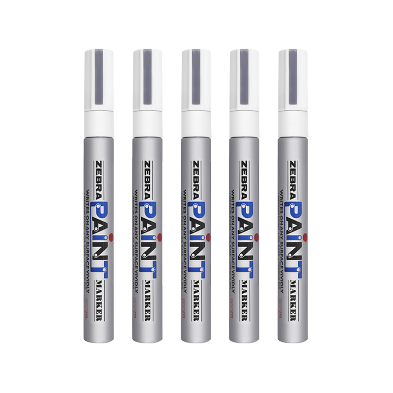 ZEBRA Paint Marker, Oil-Based Permanent Marker, Large Logistics Pen Signature Pen/Marker, PAINT-MOP, Silver, Pack of 5