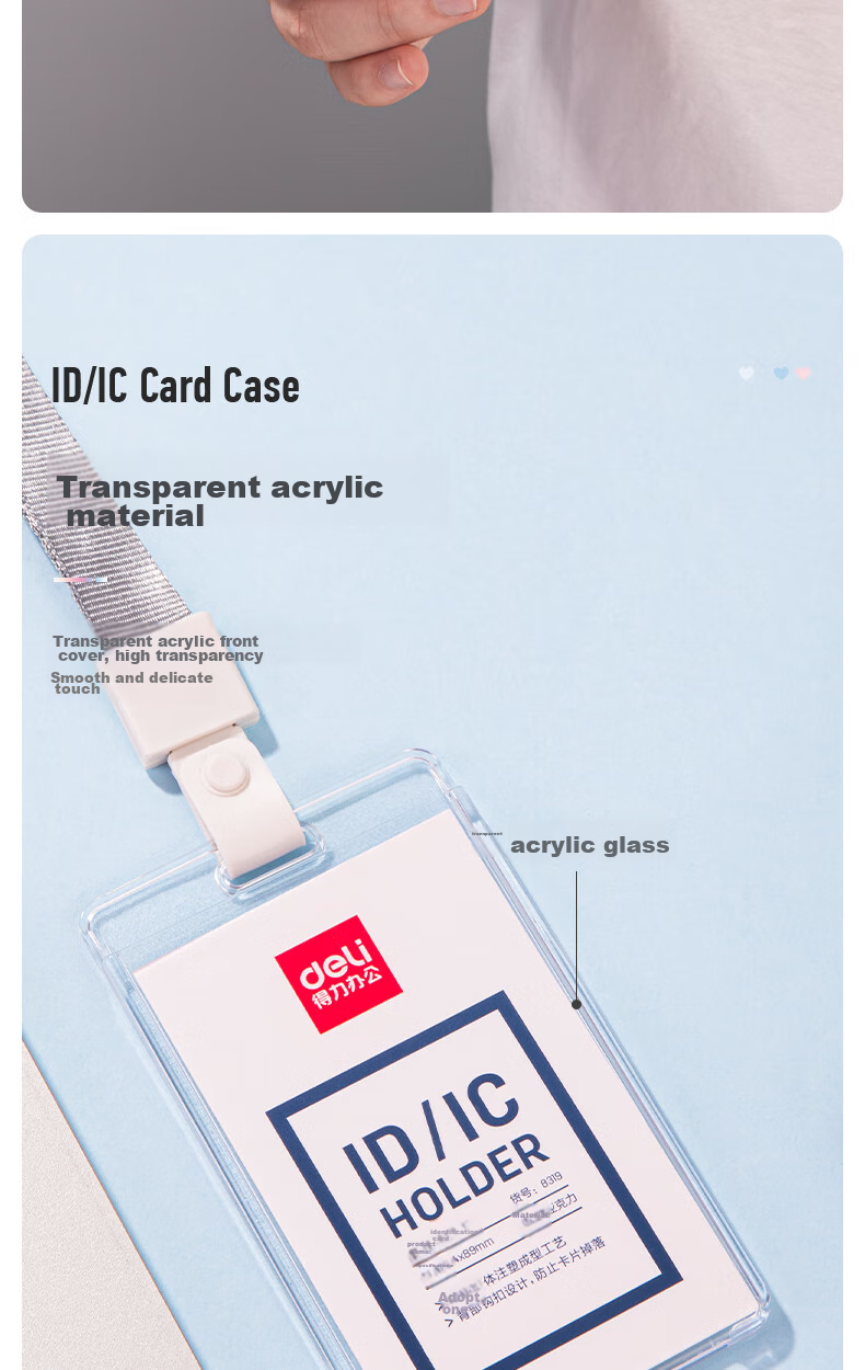 Deli 100 Horizontal Waterproof Work Badge Holder Transparent Employee ID Card Holder Bus Card Holder Meal Card Holder Access Control Subway Card Holder Student Name Tag 5758 5