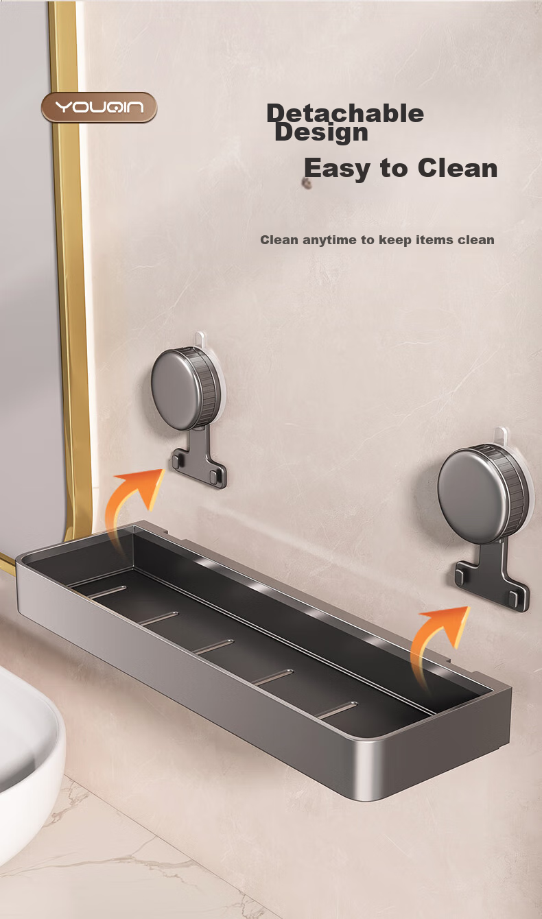 YOUQIN Suction Cup Bathroom Storage Rack, Wall-Mounted without Drilling, Washbasin Organizer Box for Toilet 11