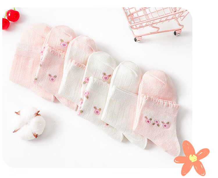 LangSha Children's Socks, Girls' Spring And Summer Thin Mesh Comfortable Breathable Mid-Calf Socks, Baby And Older Children's Socks, 6 Pairs 15