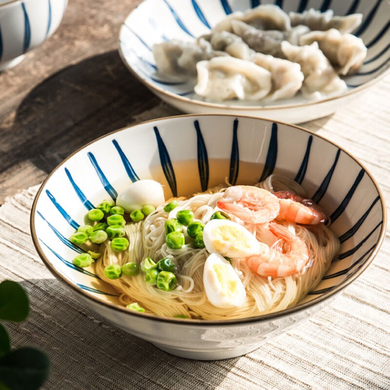 IJARL Ramen Bowl, Japanese Style, 8-Inch, Ceramic Large Soup Bowl for Home Use, Beef Noodle Bowl, Ceramic Noodle Bowl, Blue And White Floral Pattern