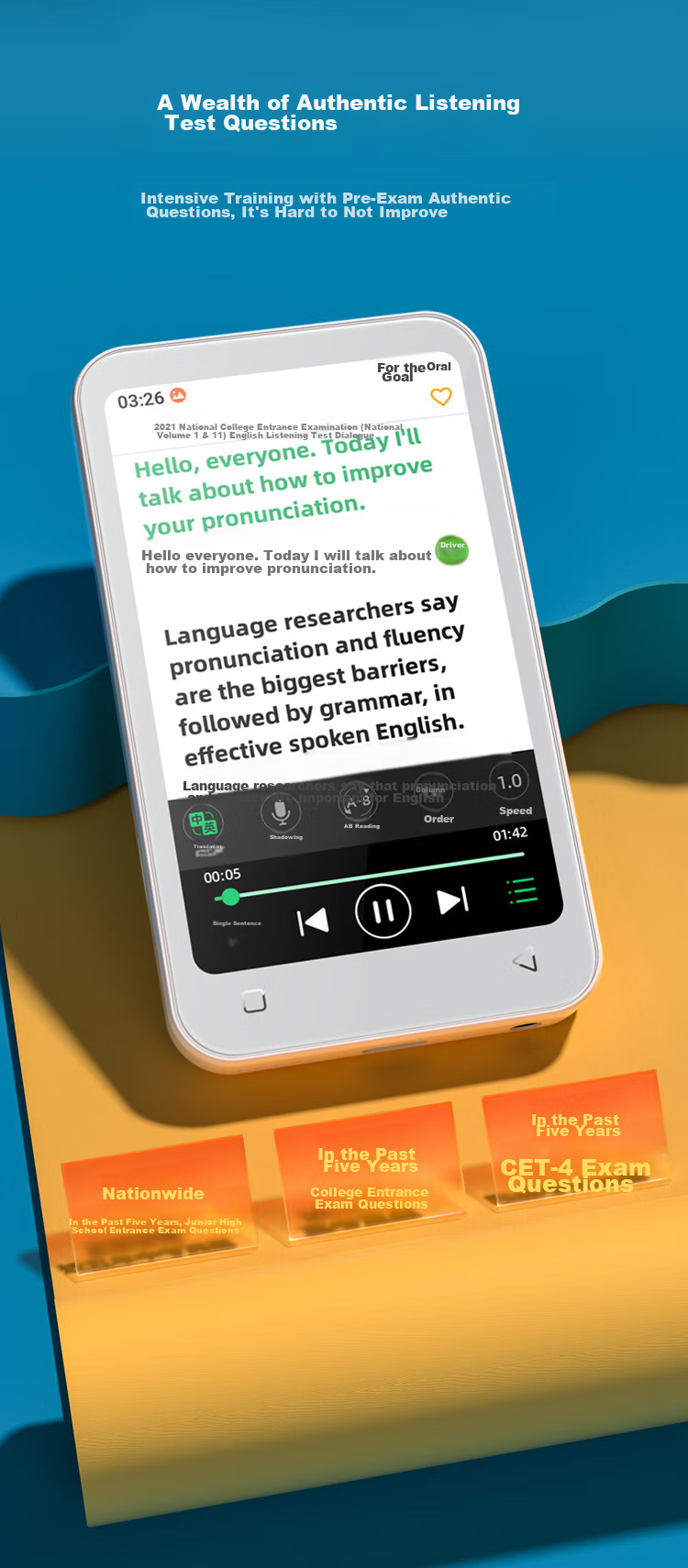 Xuebariji M6 Repeater for Chinese And English Textbooks, Synchronized Listening Device for Students, Vocabulary Memorization Tool, Ear Training Portable Player for Primary, Middle And High School Students, 128GB 5