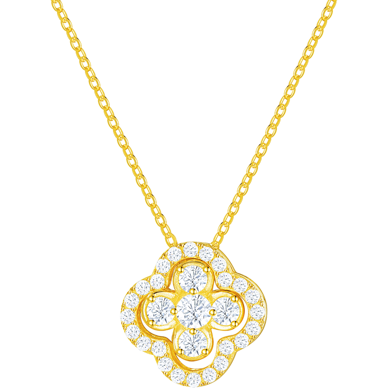 CHOW TAI SENG Four-Leaf Clover Necklace Silver Necklace for Women, 2026 New Light Luxury High-End Birthday Gift for Girlfriend Or Best Friend