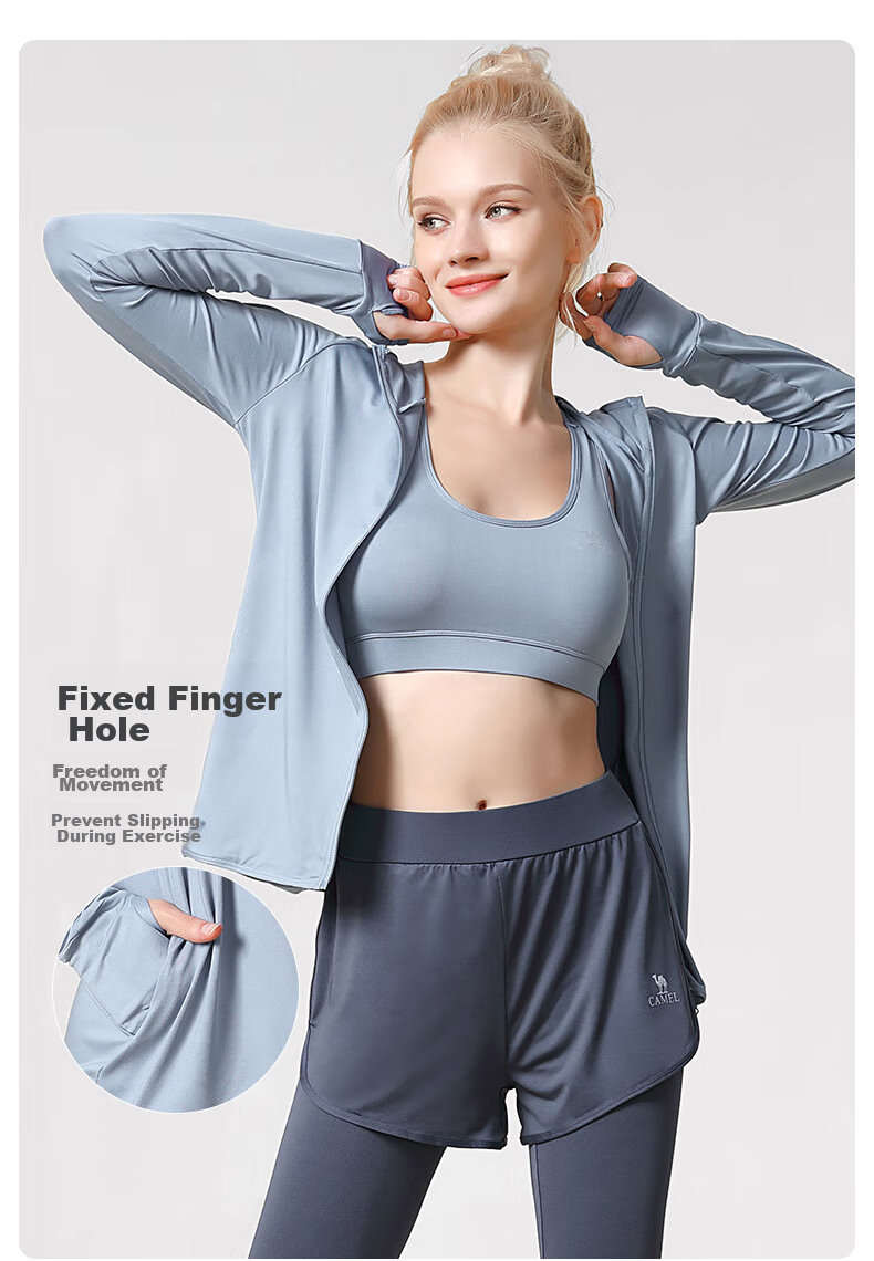 CAMEL Women's Sportswear Set, New Yoga Fitness Pilates Elastic Short-Sleeve Shorts And Pants Five-Piece Workout Outfit 34