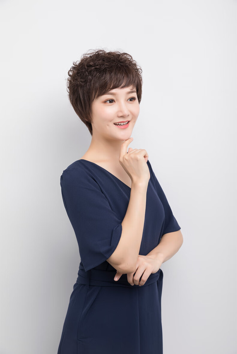 Baisitang Women's Short Wig, Real Hair Wig Set, Natural Full Head Wig for Middle-Aged And Elderly Mothers, Short Curly Hair to Cover Gray 5