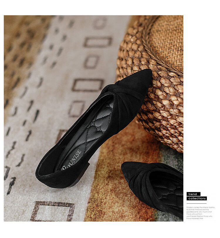 Pounise Women's Single Shoes, Korean Style, Large Size Boat Shoes, Flat Soft Soles, PQM-02, Black, 33/215(1.5) 25