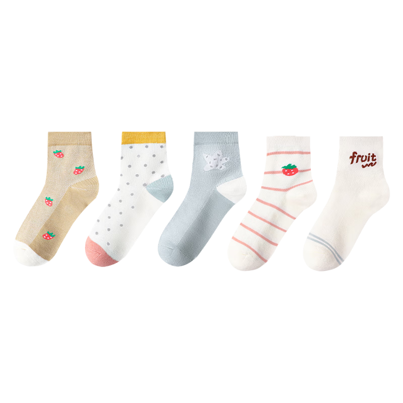 LangSha Children's Socks, Girls' Spring And Summer Cotton Mesh Mid-Calf Socks, Breathable Thin Socks