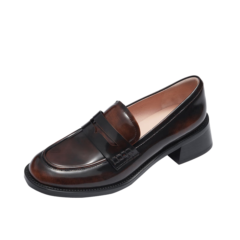 Le Saunda British Retro JK Solid Color Round Toe Mid-Heel Platform Loafers Women's Shoes 41901, Dark Brown BRB, Size 37